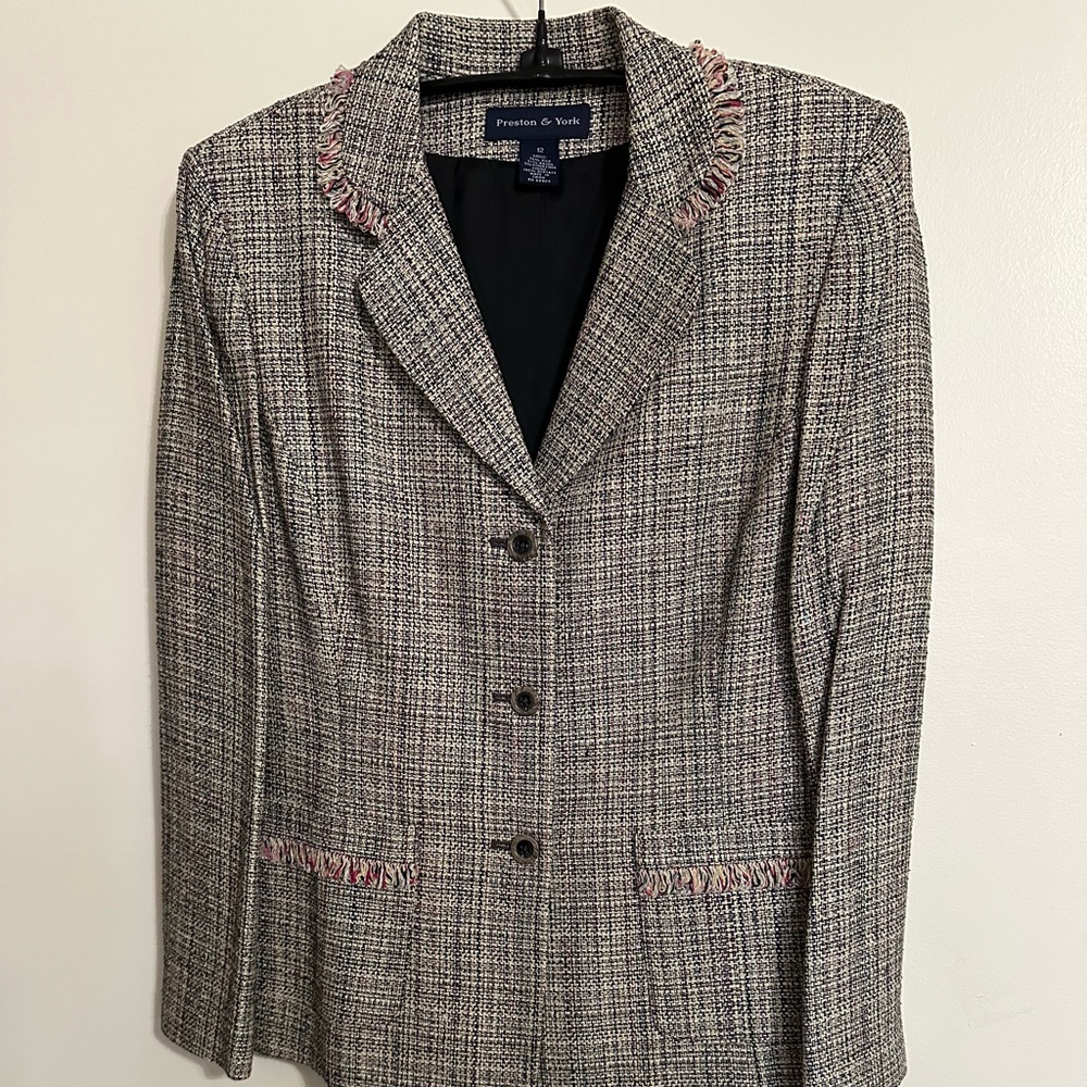 Preston & York Silk Blend Multi-Color Blazer w/ Fringe Accented Collar, Size 12